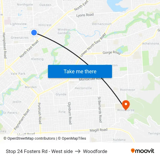 Stop 24 Fosters Rd - West side to Woodforde map