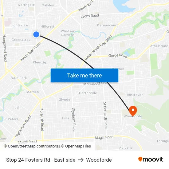 Stop 24 Fosters Rd - East side to Woodforde map