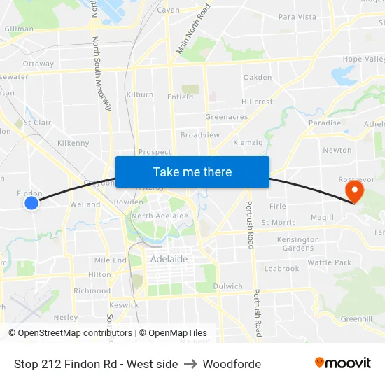 Stop 212 Findon Rd - West side to Woodforde map