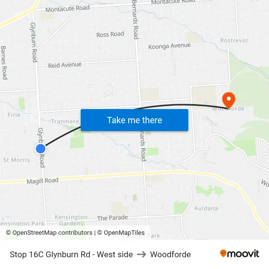 Stop 16C Glynburn Rd - West side to Woodforde map