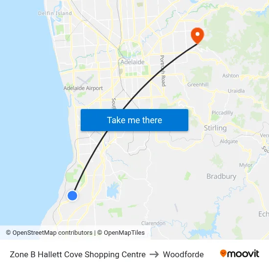 Zone B Hallett Cove Shopping Centre to Woodforde map