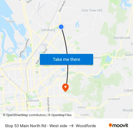 Stop 53 Main North Rd - West side to Woodforde map