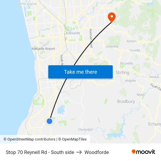 Stop 70 Reynell Rd - South side to Woodforde map