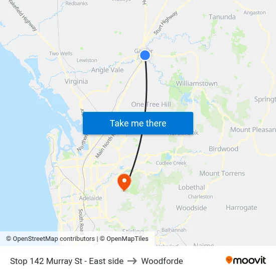 Stop 142 Murray St - East side to Woodforde map