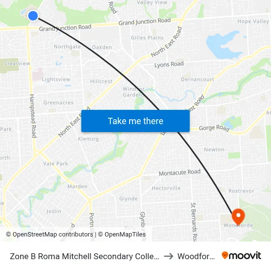 Zone B Roma Mitchell Secondary College to Woodforde map