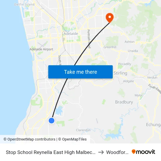 Stop School Reynella East High Malbeck Dr to Woodforde map