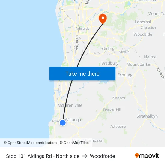 Stop 101 Aldinga Rd - North side to Woodforde map