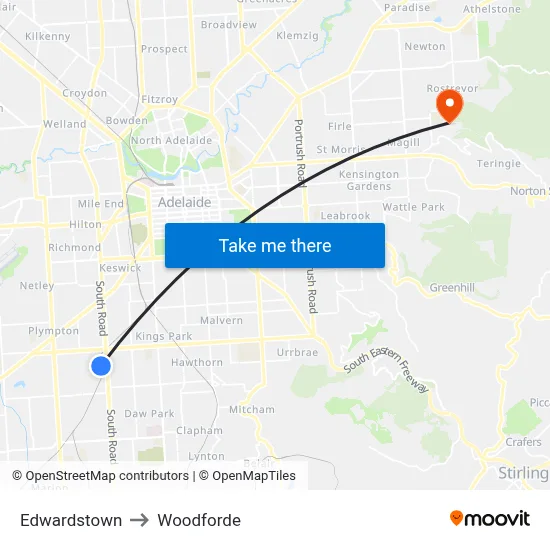 Edwardstown to Woodforde map
