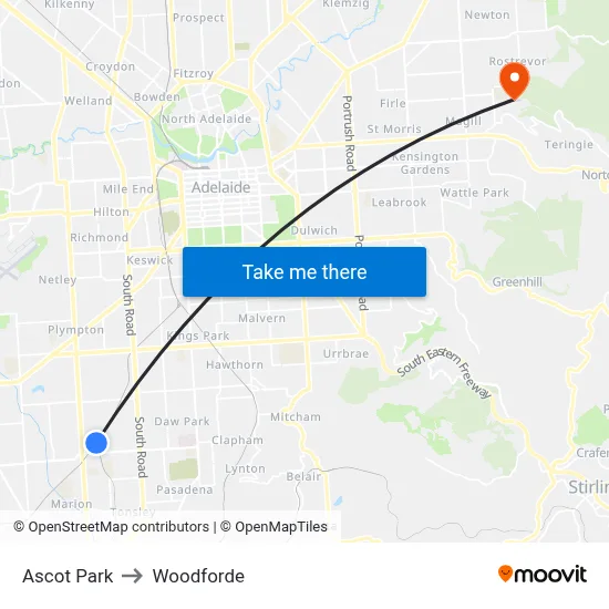 Ascot Park to Woodforde map