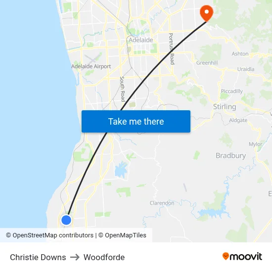 Christie Downs to Woodforde map