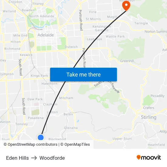 Eden Hills to Woodforde map