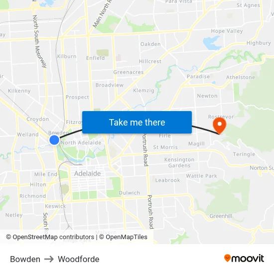 Bowden to Woodforde map