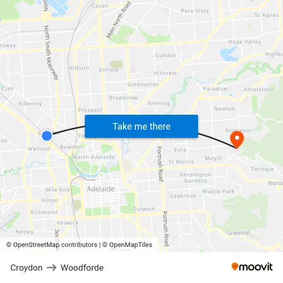 Croydon to Woodforde map