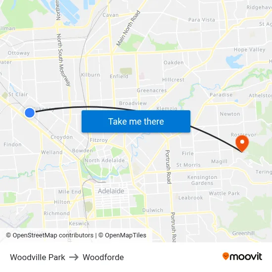 Woodville Park to Woodforde map