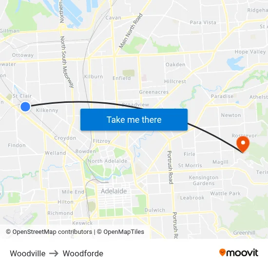 Woodville to Woodforde map