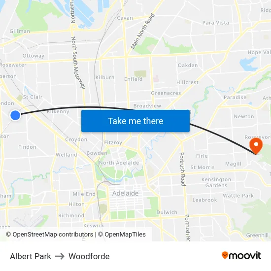 Albert Park to Woodforde map