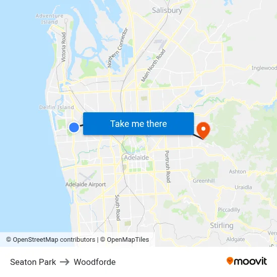 Seaton Park to Woodforde map