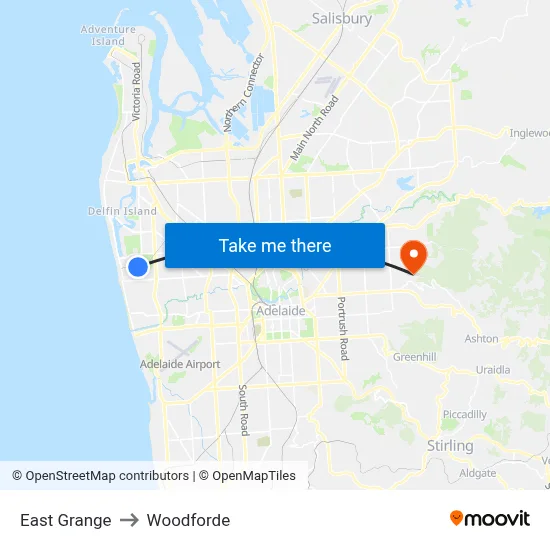East Grange to Woodforde map