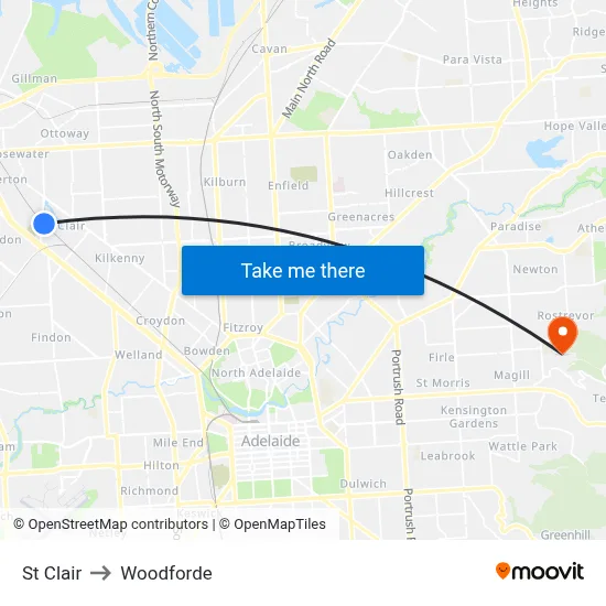 St Clair to Woodforde map