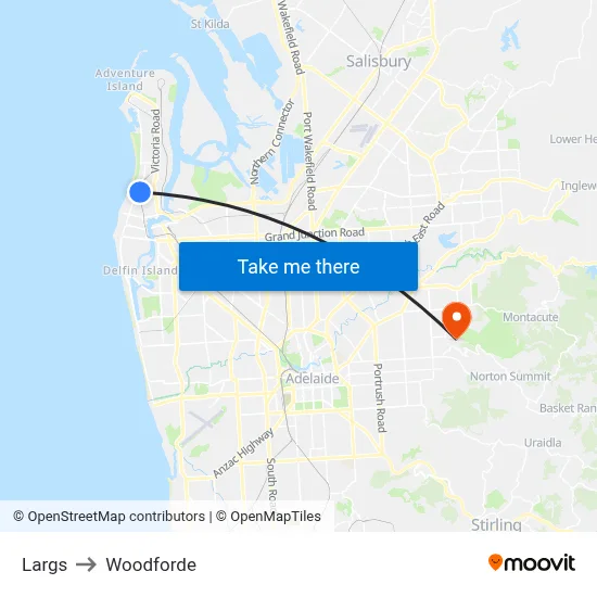 Largs to Woodforde map