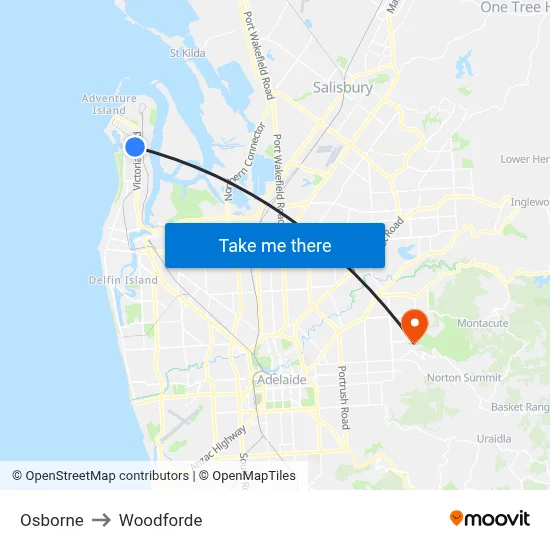 Osborne to Woodforde map