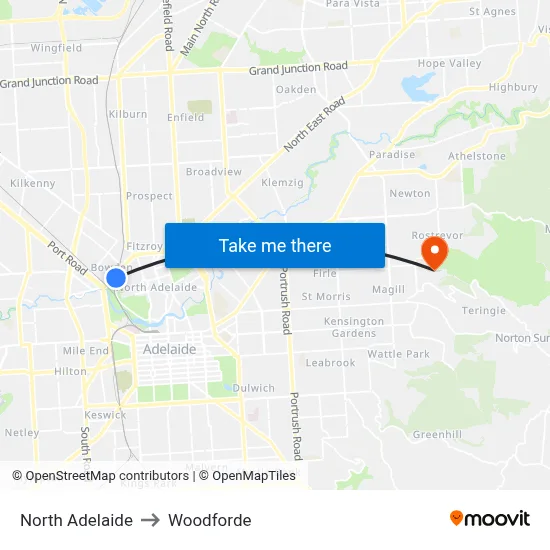 North Adelaide to Woodforde map