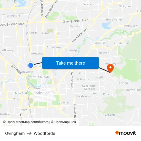 Ovingham to Woodforde map