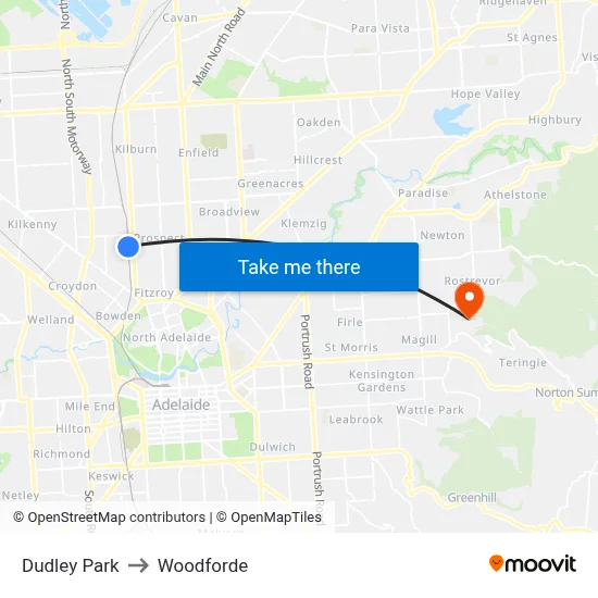 Dudley Park to Woodforde map