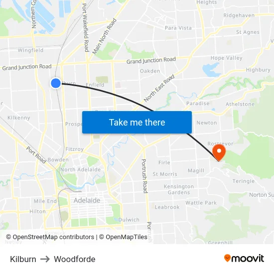 Kilburn to Woodforde map