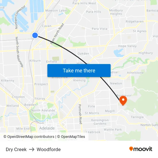Dry Creek to Woodforde map
