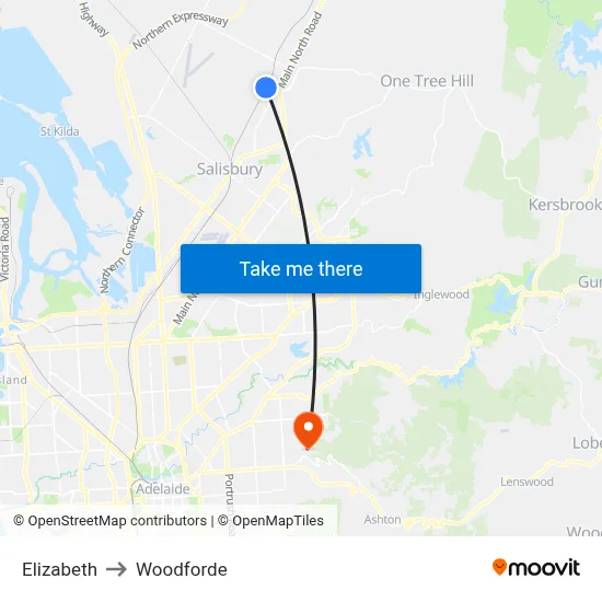 Elizabeth to Woodforde map