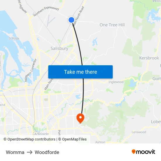 Womma to Woodforde map