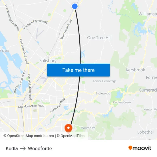 Kudla to Woodforde map