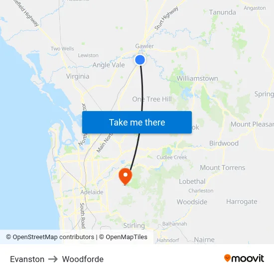 Evanston to Woodforde map