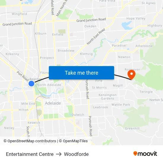 Entertainment Centre to Woodforde map