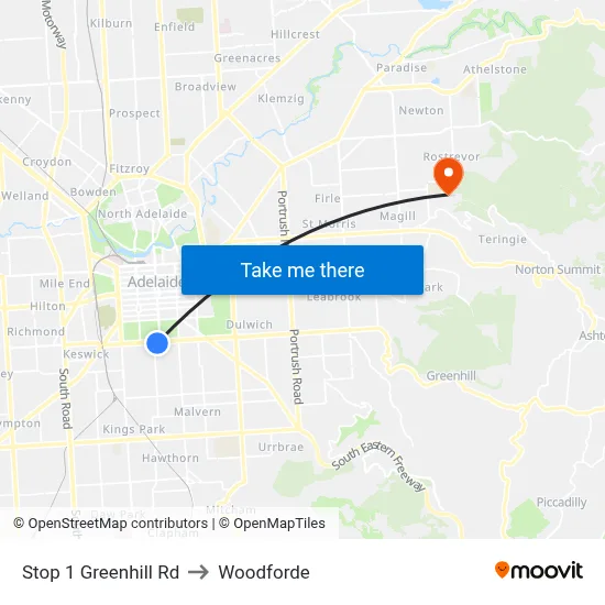 Stop 1 Greenhill Rd to Woodforde map