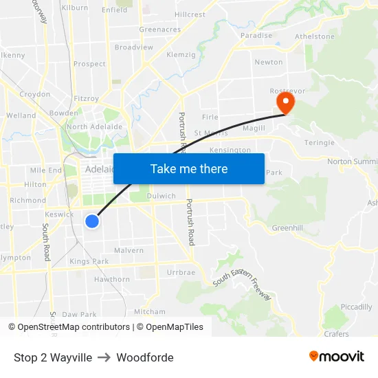 Stop 2 Wayville to Woodforde map