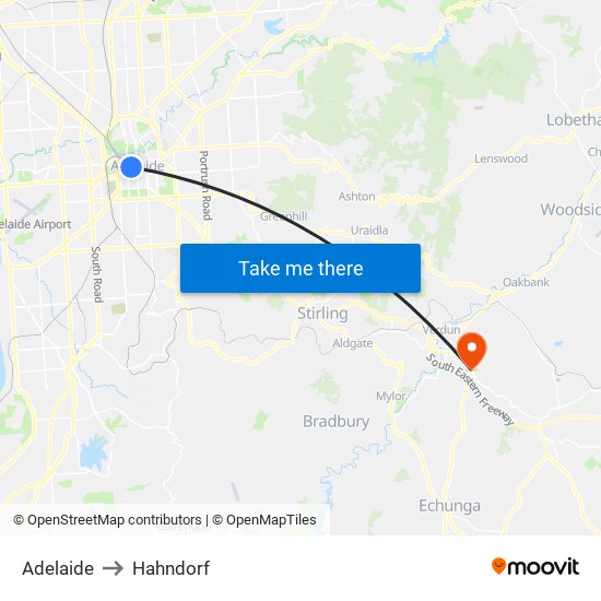 Adelaide to Hahndorf map