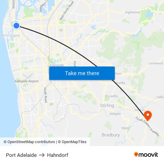 Port Adelaide to Hahndorf map