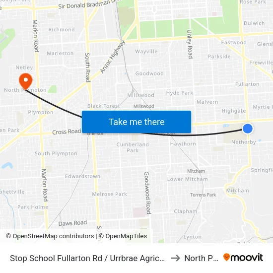 Stop School Fullarton Rd / Urrbrae Agricultural High School - West side to North Plympton map