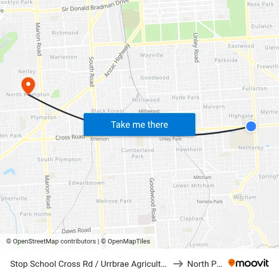 Stop School Cross Rd / Urrbrae Agricultural High School - North side to North Plympton map