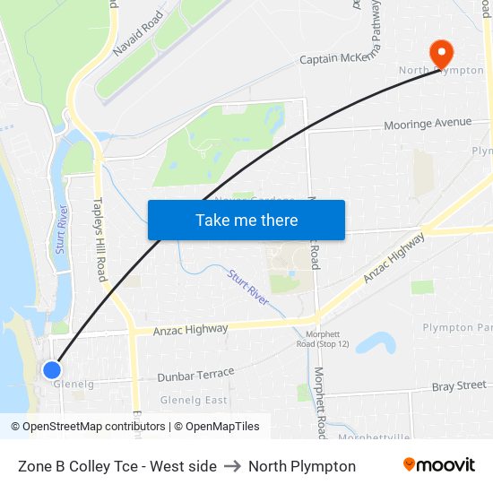 Zone B Glenelg Interchange - West side to North Plympton map