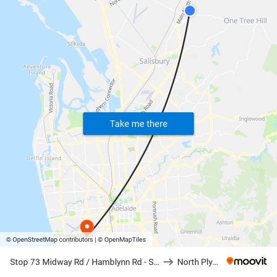 Stop 73 Midway Rd / Hamblynn Rd - South West side to North Plympton map