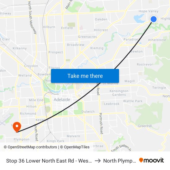 Stop 36 Lower North East Rd - West side to North Plympton map