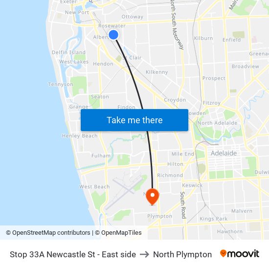 Stop 33A Newcastle St - East side to North Plympton map