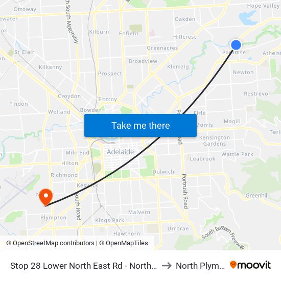 Stop 28 Lower North East Rd - North West side to North Plympton map