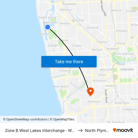Zone B West Lakes Interchange - West side to North Plympton map