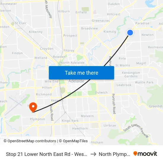 Stop 21 Lower North East Rd - West side to North Plympton map