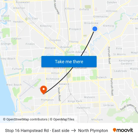 Stop 16 Hampstead Rd - East side to North Plympton map