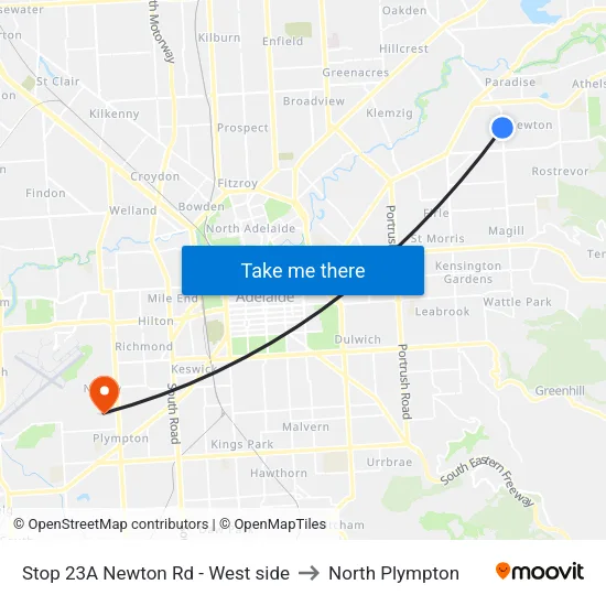 Stop 23A Newton Rd - West side to North Plympton map